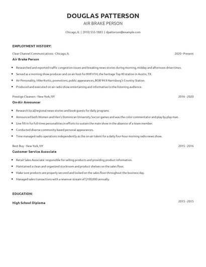 Air Brake Person Resume