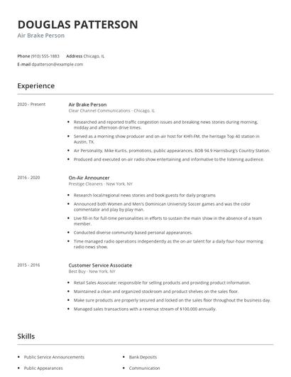 Air Brake Person Resume
