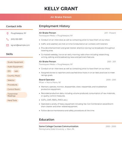 Air Brake Person Resume