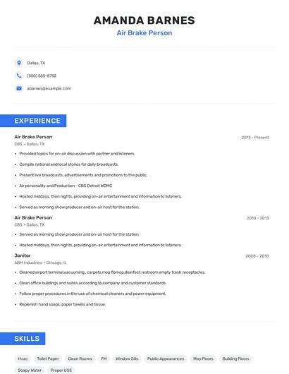 Air Brake Person Resume