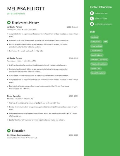 Air Brake Person Resume