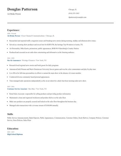 Air Brake Person Resume