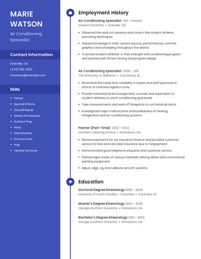Air Conditioning Specialist Resume