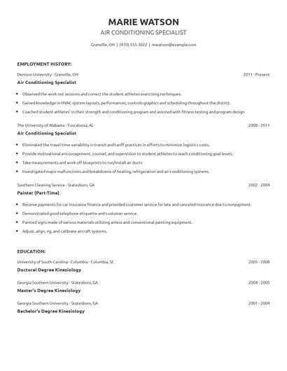 Air Conditioning Specialist Resume