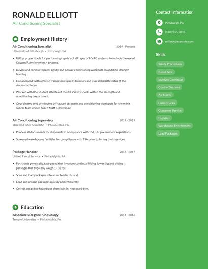 Air Conditioning Specialist Resume