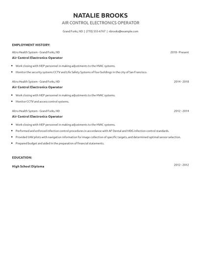 Air Control Electronics Operator Resume