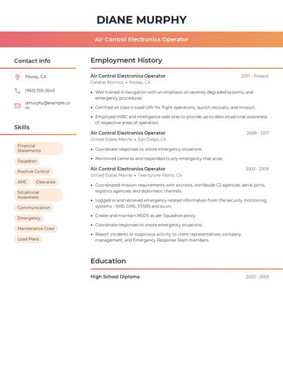 Air Control Electronics Operator Resume