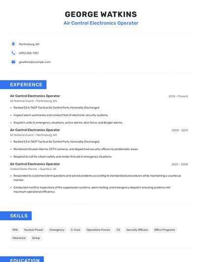 Air Control Electronics Operator Resume