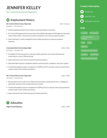 Air Control Electronics Operator Resume