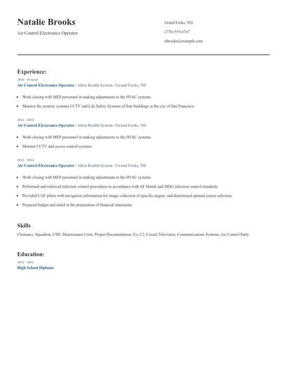 Air Control Electronics Operator Resume