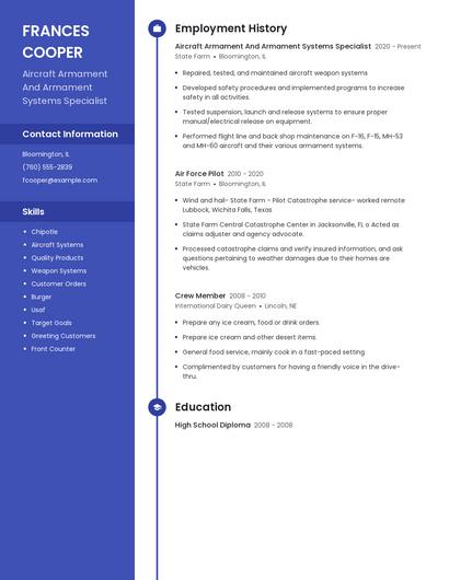 Aircraft Armament And Armament Systems Specialist Resume