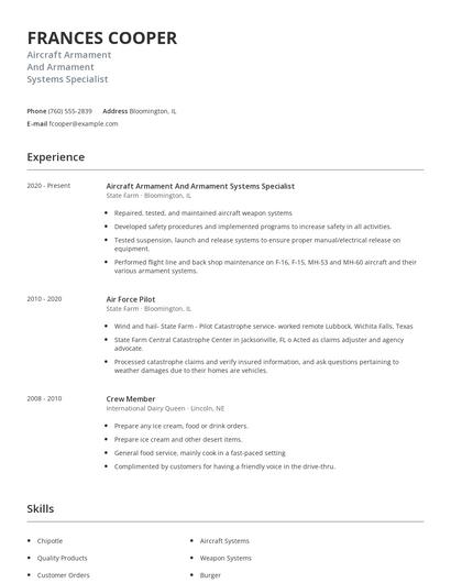 Aircraft Armament And Armament Systems Specialist Resume