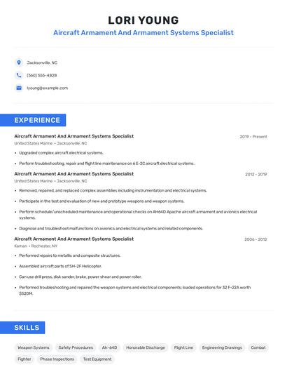 Aircraft Armament And Armament Systems Specialist Resume