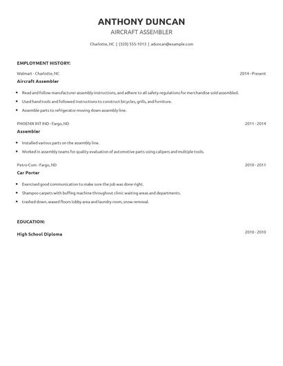 Aircraft Assembler Resume