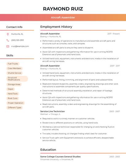 Aircraft Assembler Resume