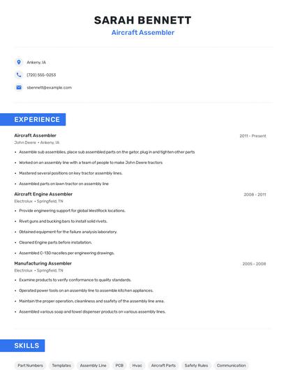 Aircraft Assembler Resume