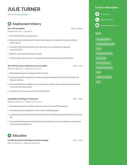 Aircraft Assembler Resume