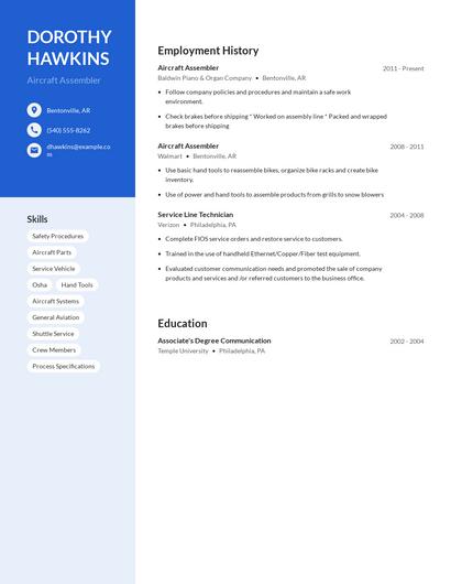 Aircraft Assembler Resume