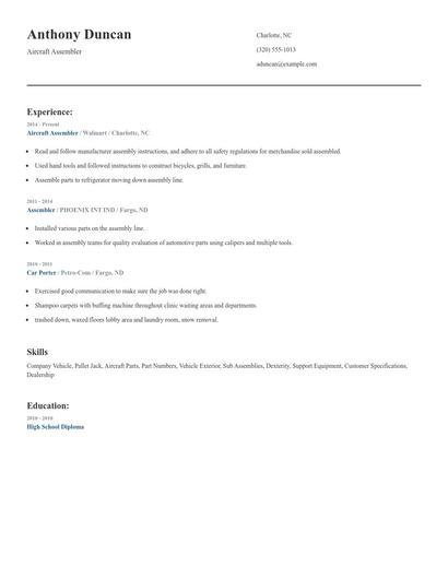 Aircraft Assembler Resume