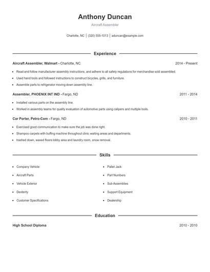 Aircraft Assembler Resume