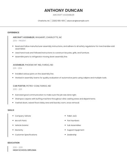 Aircraft Assembler Resume