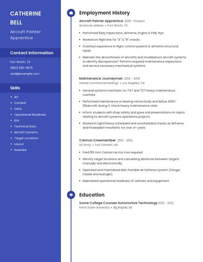 Aircraft Painter Apprentice Resume