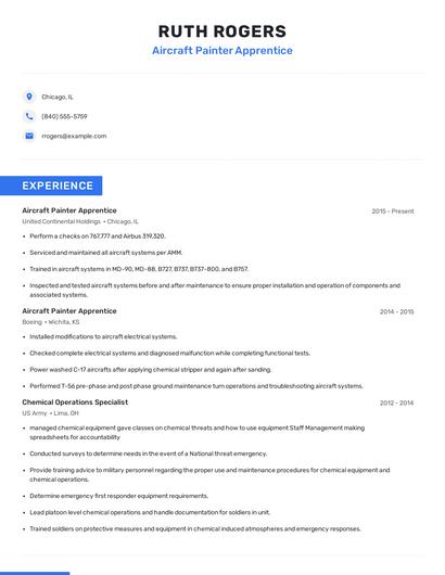 Aircraft Painter Apprentice Resume