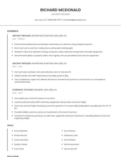 Aircraft Refueler Resume