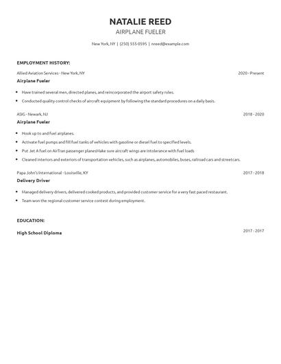 Airplane Fueler Resume