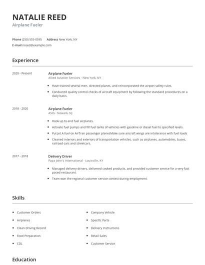 Airplane Fueler Resume