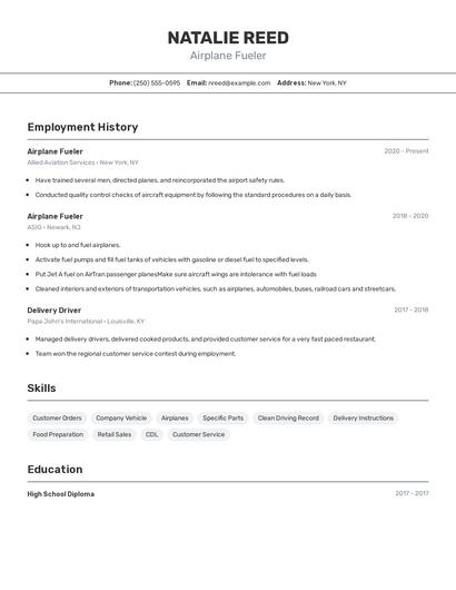 Airplane Fueler Resume