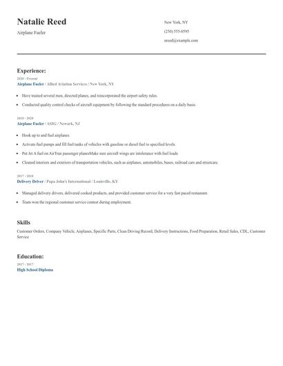 Airplane Fueler Resume