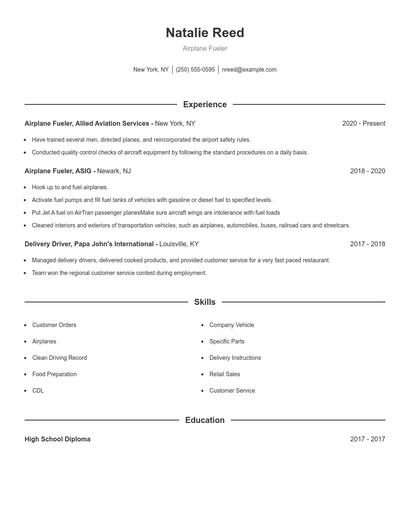 Airplane Fueler Resume