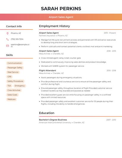Airport Sales Agent Resume
