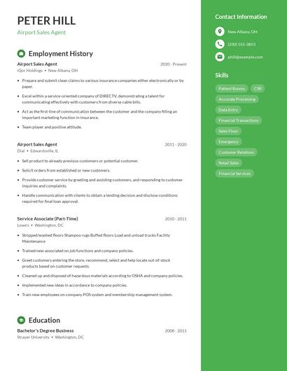 Airport Sales Agent Resume