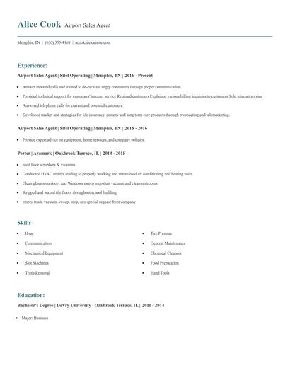 Airport Sales Agent Resume