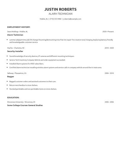 Alarm Technician Resume