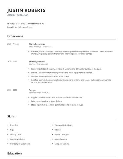 Alarm Technician Resume