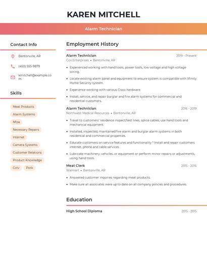 Alarm Technician Resume