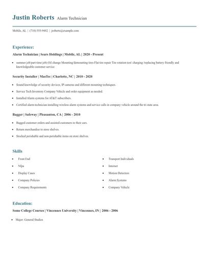Alarm Technician Resume