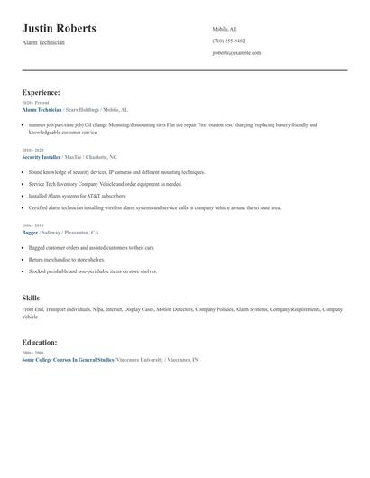 Alarm Technician Resume