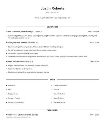 Alarm Technician Resume