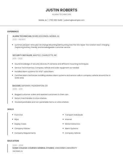 Alarm Technician Resume