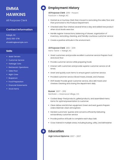 All Purpose Clerk Resume