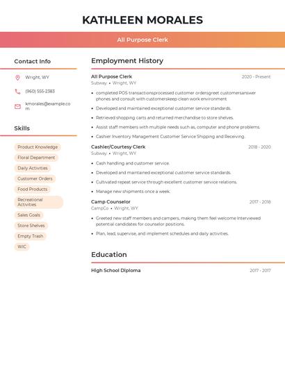 All Purpose Clerk Resume