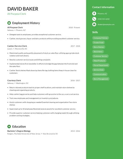 All Purpose Clerk Resume