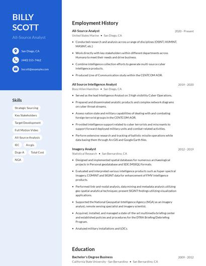 All-Source Analyst Resume