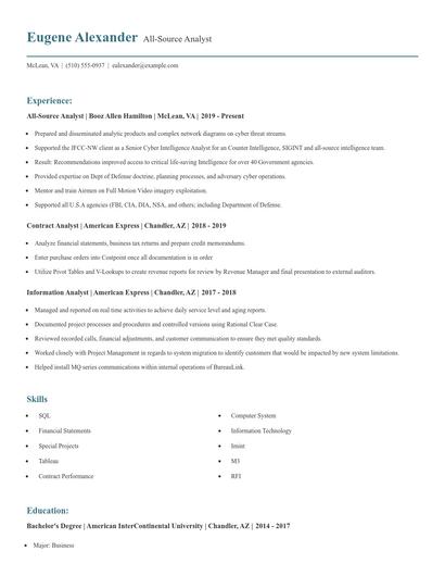 All-Source Analyst Resume