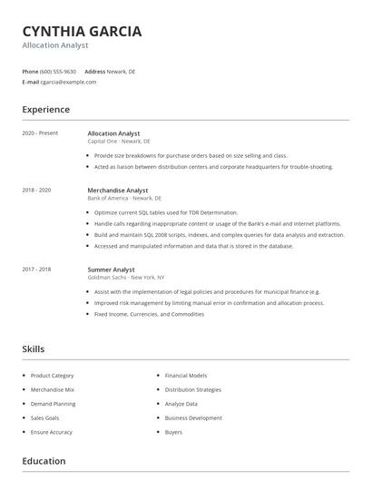 Allocation Analyst Resume