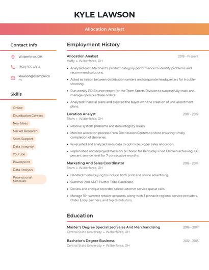 Allocation Analyst Resume